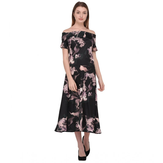 Cotton Blend Abstract Short Sleeves Dress (Black)