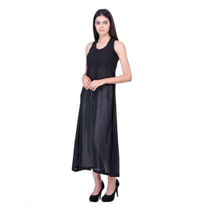 Cotton Blend Solid Sleeveless Dress (Black)