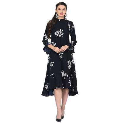 Cotton Blend Floral Full Sleeves Dress (Black)