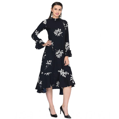 Cotton Blend Floral Full Sleeves Dress (Black)