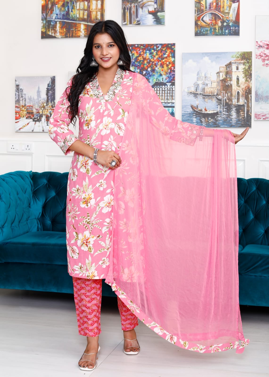 Cotton Printed Kurti with Embriodary on kurti with Nazmi Duppata