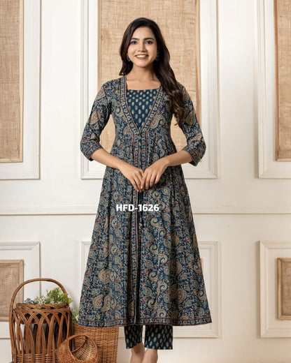 NEW FULL COTTON PRINT HAND WORK ANARKALI KURTI PANT MALMAL DUPATTA ARRIVAL