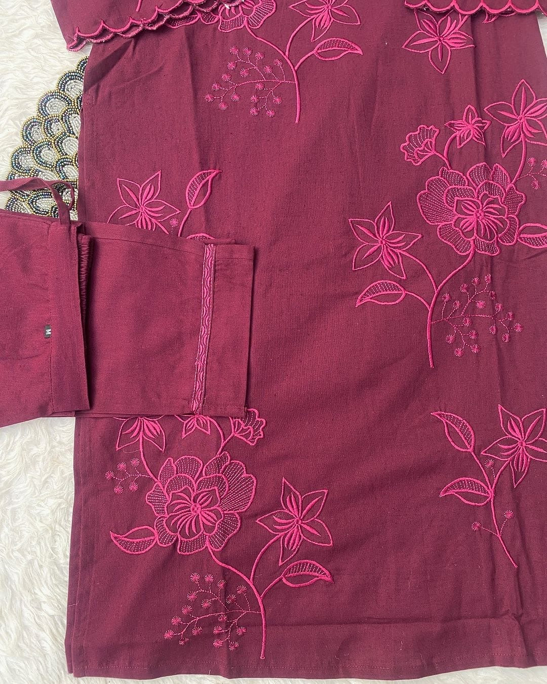 Heavy Beautiful Embroidery All Over Full Kurti & Cotton Fabric Pant with Embroidery Border