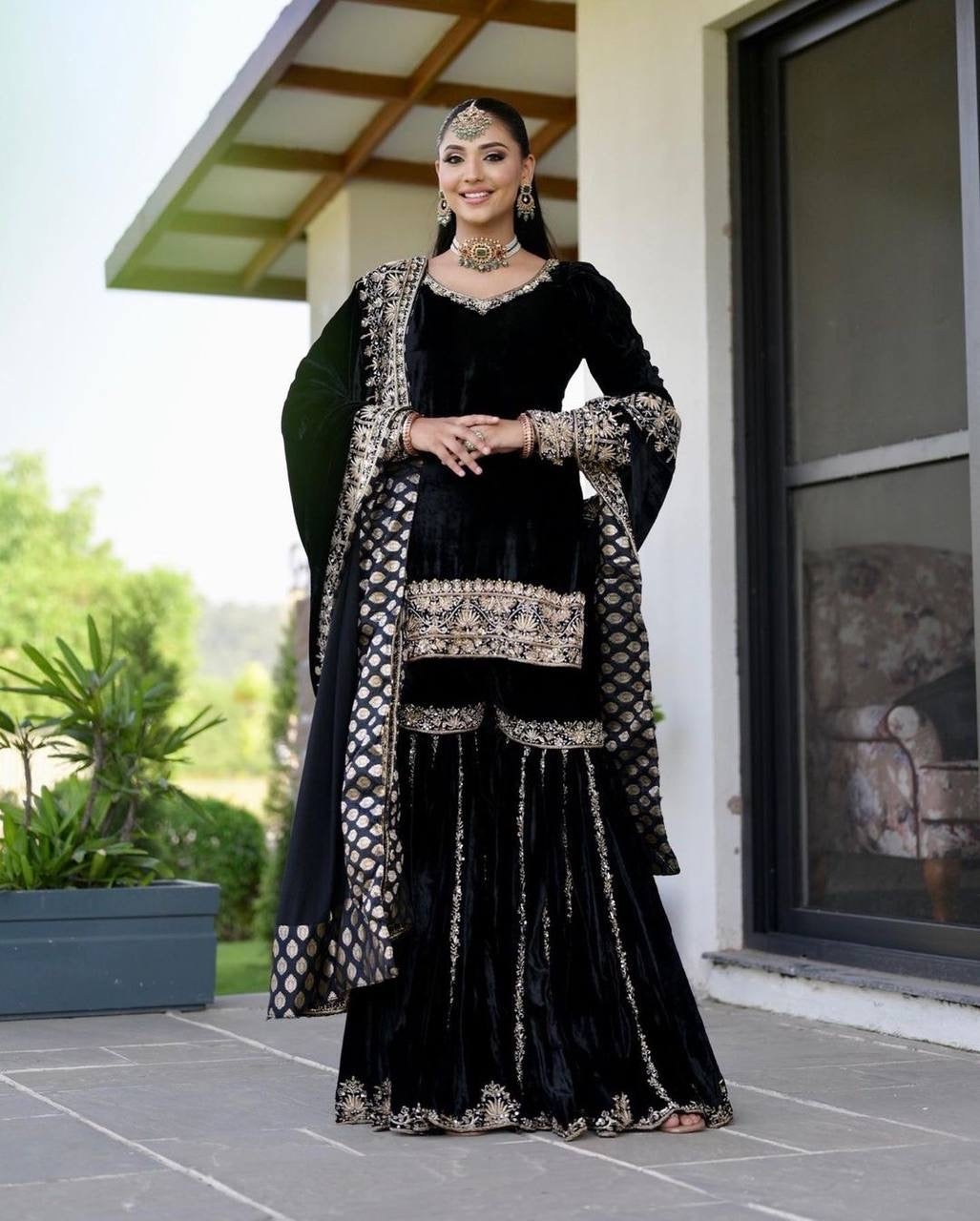 Designer Party Wear Look New Top-Sharara and Dupatta With Heavy Embroidery Sequence Work