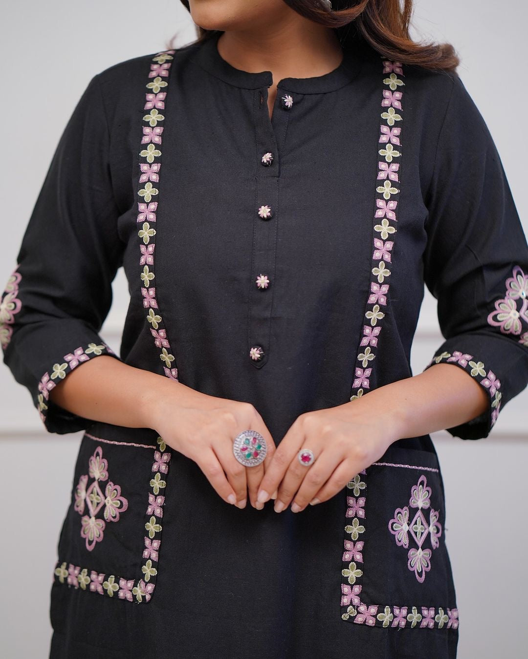 Classy Kurti Pant With Embroidery & Button Work