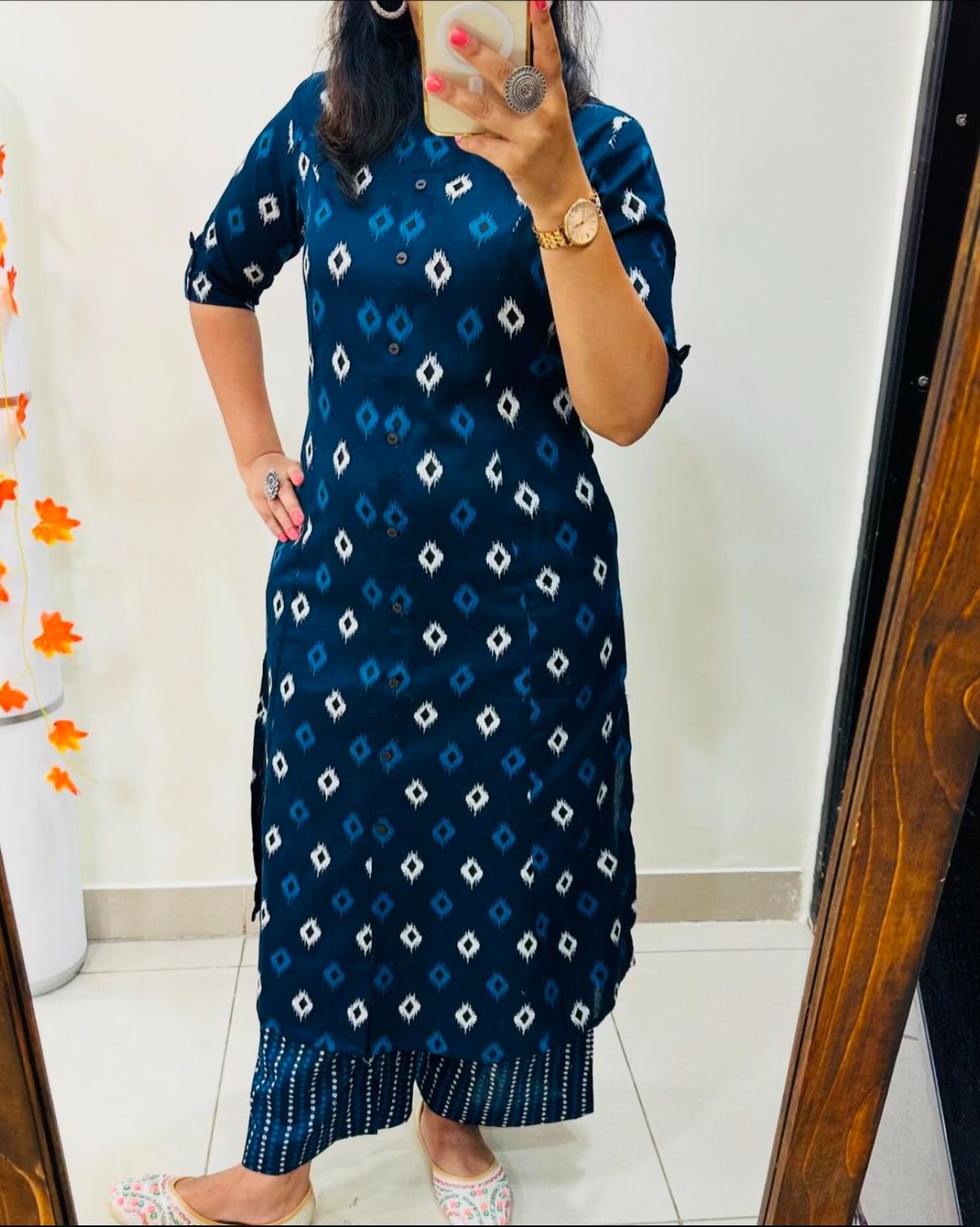 Nevy Blue Butterfly & Playful Prints Kurti Set