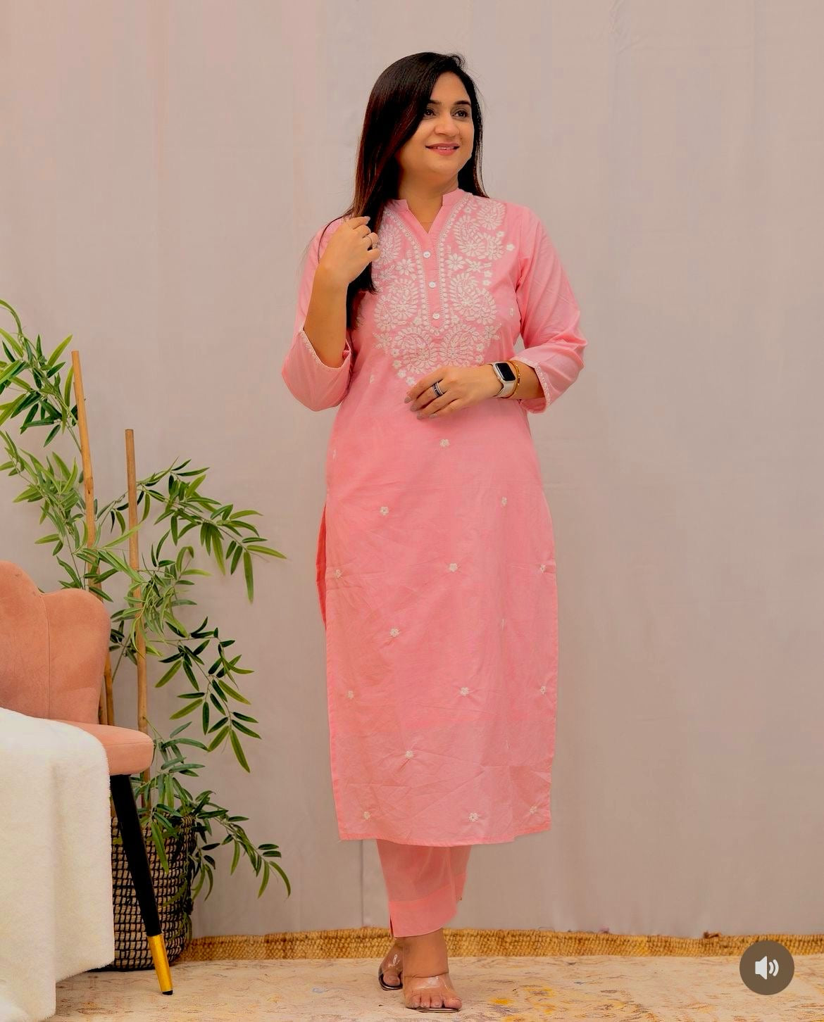 Beautiful Summerish Cotton Pant Set with Thread Embroidery