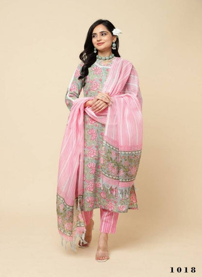 Cotton Floral Printed Kurti With Bottom Dupatta