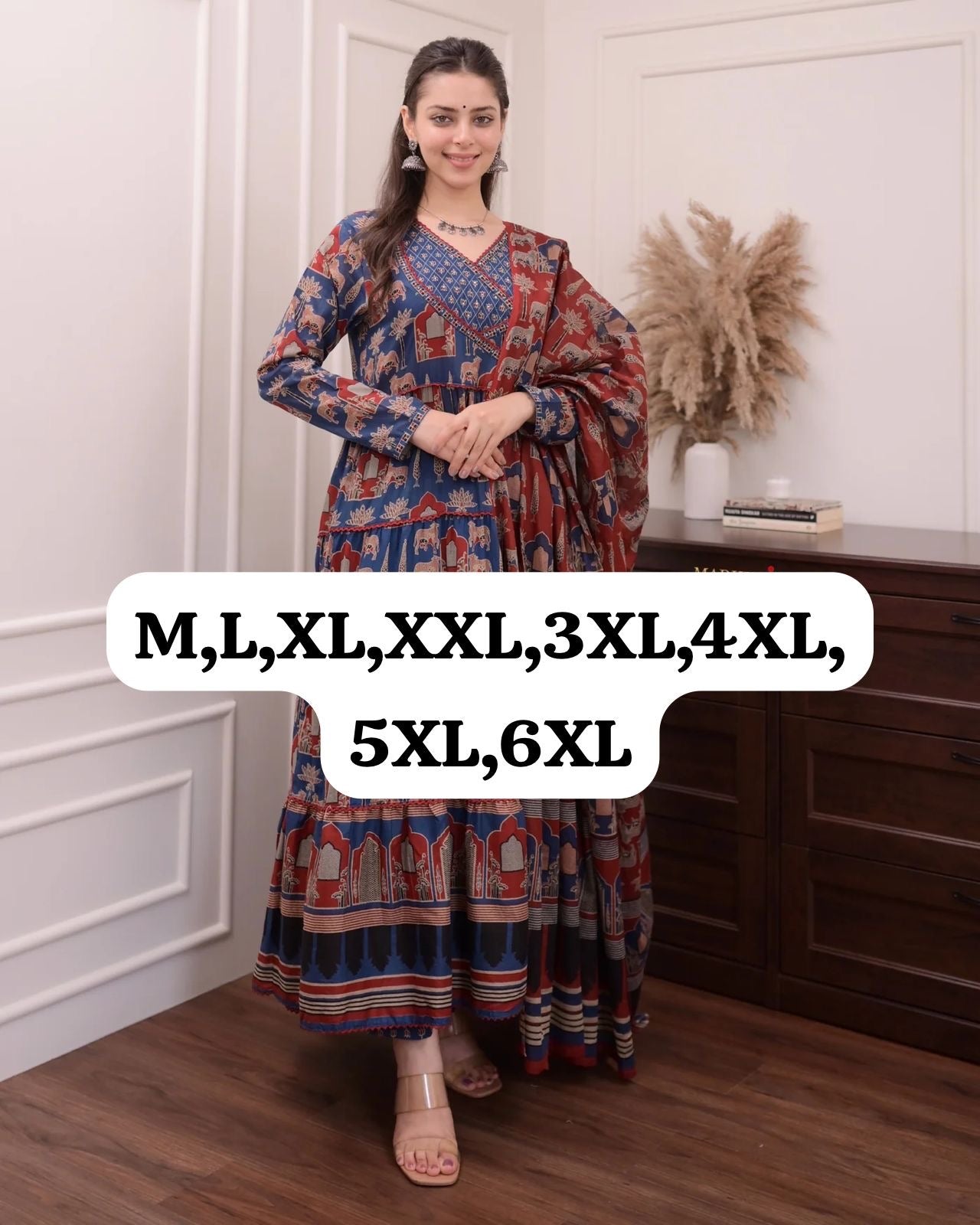 Anarkali kurta Printed Cotton Kurta & Pant Dupatta Set