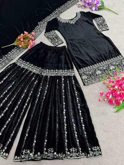 Designer Party Wear Look New Top-Sharara and Dupatta With Heavy Embroidery Sequence Work