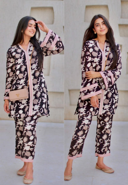 Black Floral Printed Co-ord Set Features Vibrant Black Floral Print