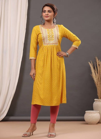 Rayon Embroidered Casual Daily Wear Kurti