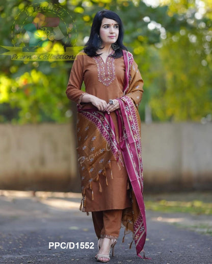 Handloom Cotton Kurta Pant and Khadi Silk Dupatta Set