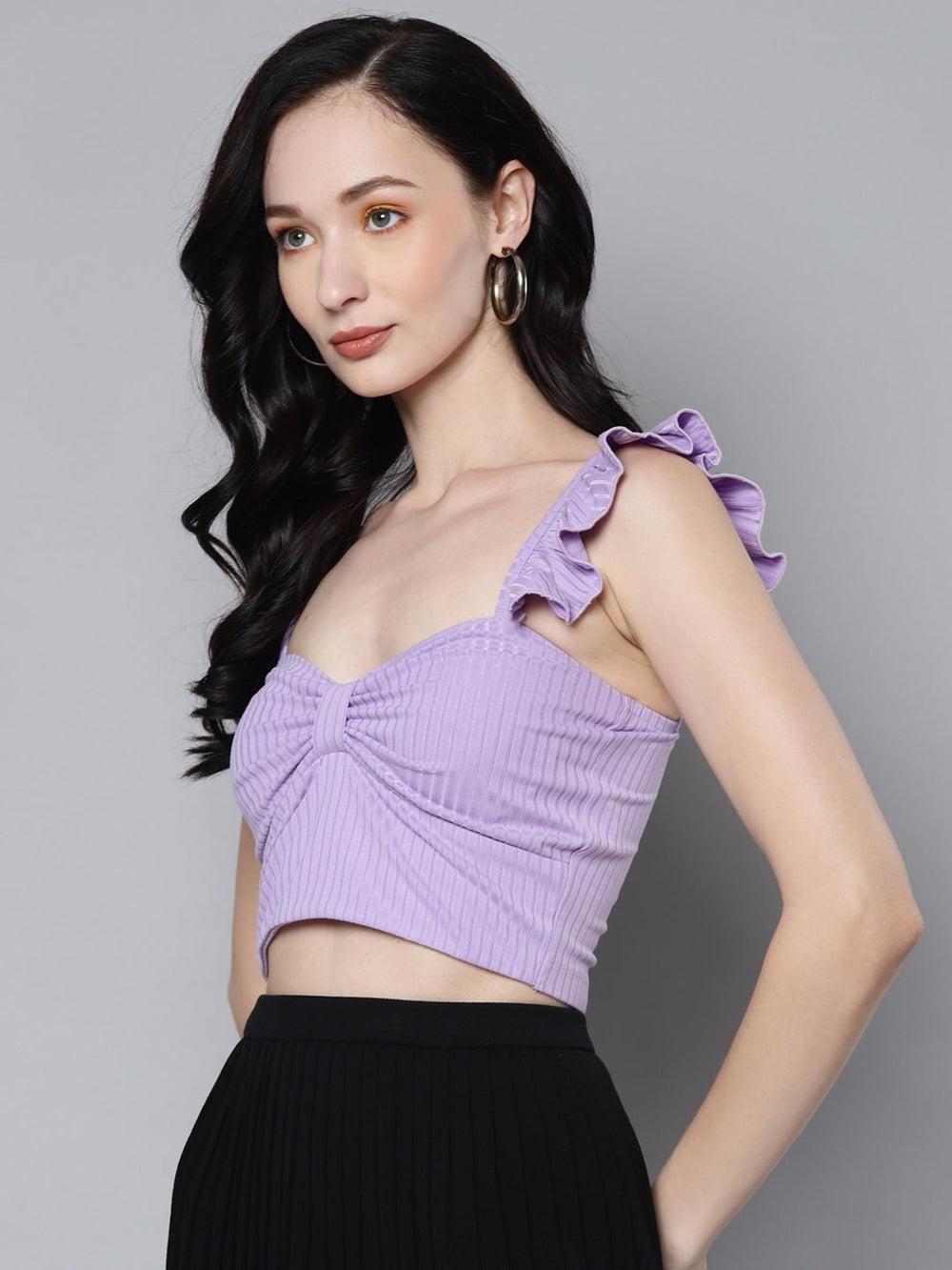 Solid Lavender Rib Sweetheart Neck Crop Top