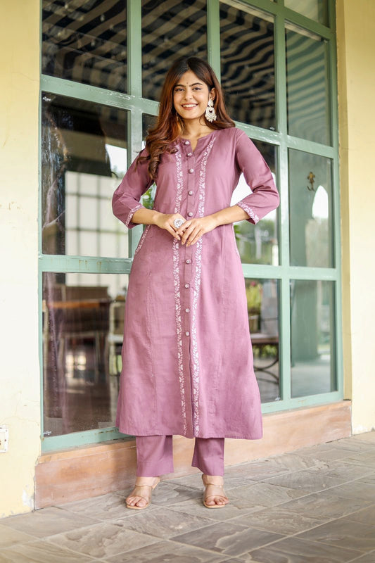 Beautiful Cotton Fabric Embroidered Border Worked On Kurti Set