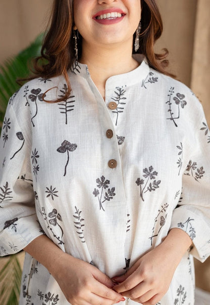 Pure Cotton kurti with leaf print with Plazzo