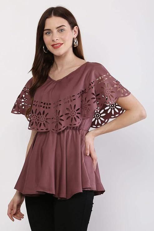 Crepe Solid V-Neck Purple Top