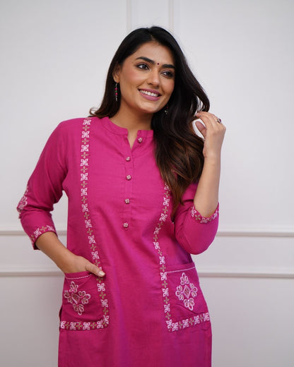 Classy Kurti Pant With Embroidery & Button Work