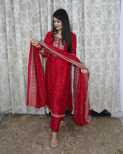 FABRICS SEQUANCE WORK SUIT WITH PALAAZO AND DUPATTA