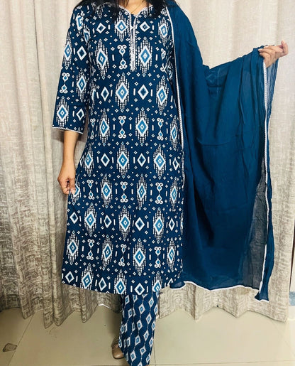 Straight Kurta Set with New Style in Saganeri Block Print