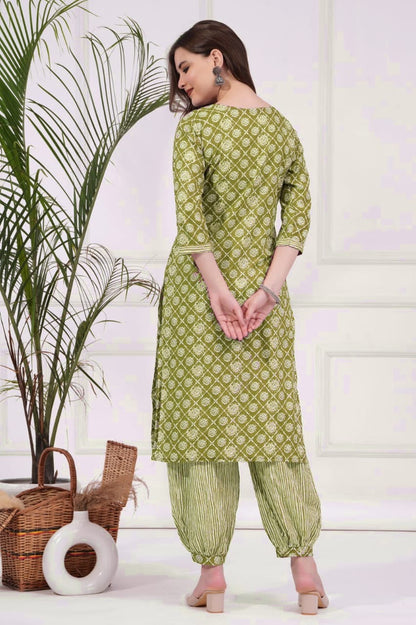 Cotton Straight Kurti & Cotton Afgani Pant & Cotton Dupatta