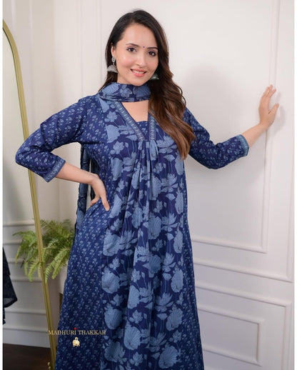 Floral Motif Printed Cotton Kurta & Pleated Salwar Set