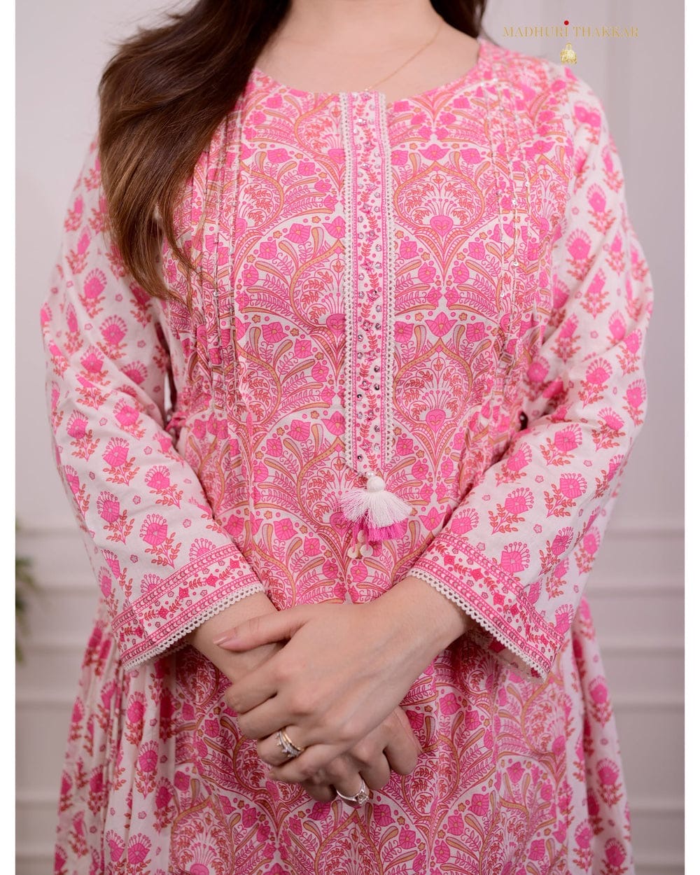 New A line Kurta Set with New Style in Saganeri Print