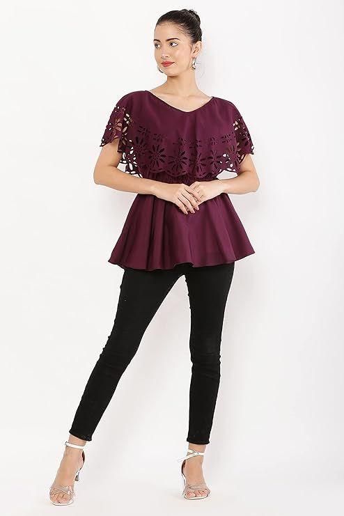 Crepe Solid V-Neck Maroon Top