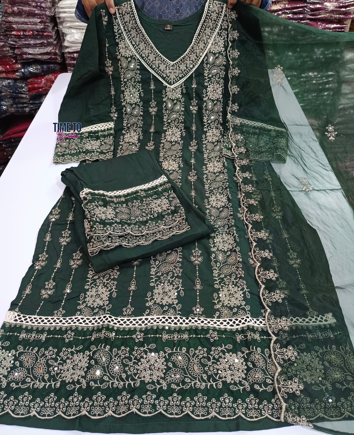 Beautiful Pakistani Suit Sequence Work on Front Side With Printed Kurti