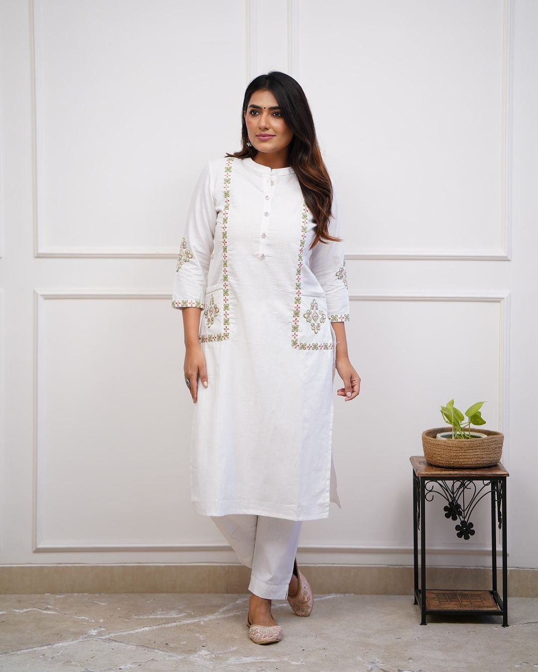 Classy Kurti Pant With Embroidery & Button Work