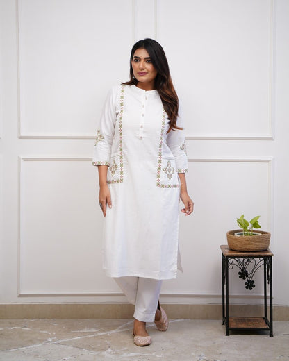 Classy Kurti Pant With Embroidery & Button Work