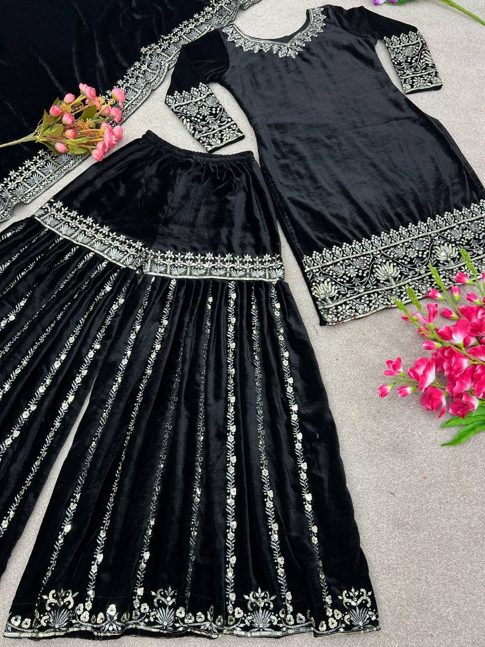 Designer Party Wear Look New Top-Sharara and Dupatta With Heavy Embroidery Sequence Work