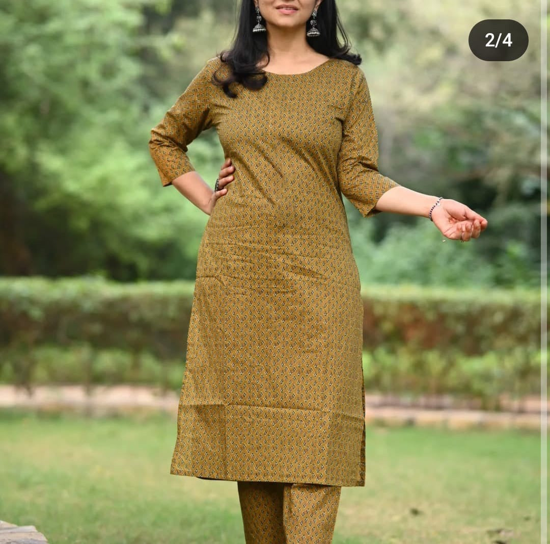 Winter Collection Of Cotton Procin Print Kurti Pant Set With Quilted Cotton Jacket