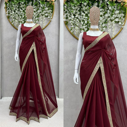 Designer Saree on Tibby Silk Febric with Thred & Sequnce work