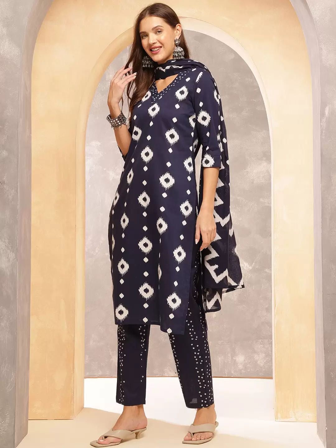 Look Beautiful In New Blue Printed Suit set Cotton Dupatta Pant Set