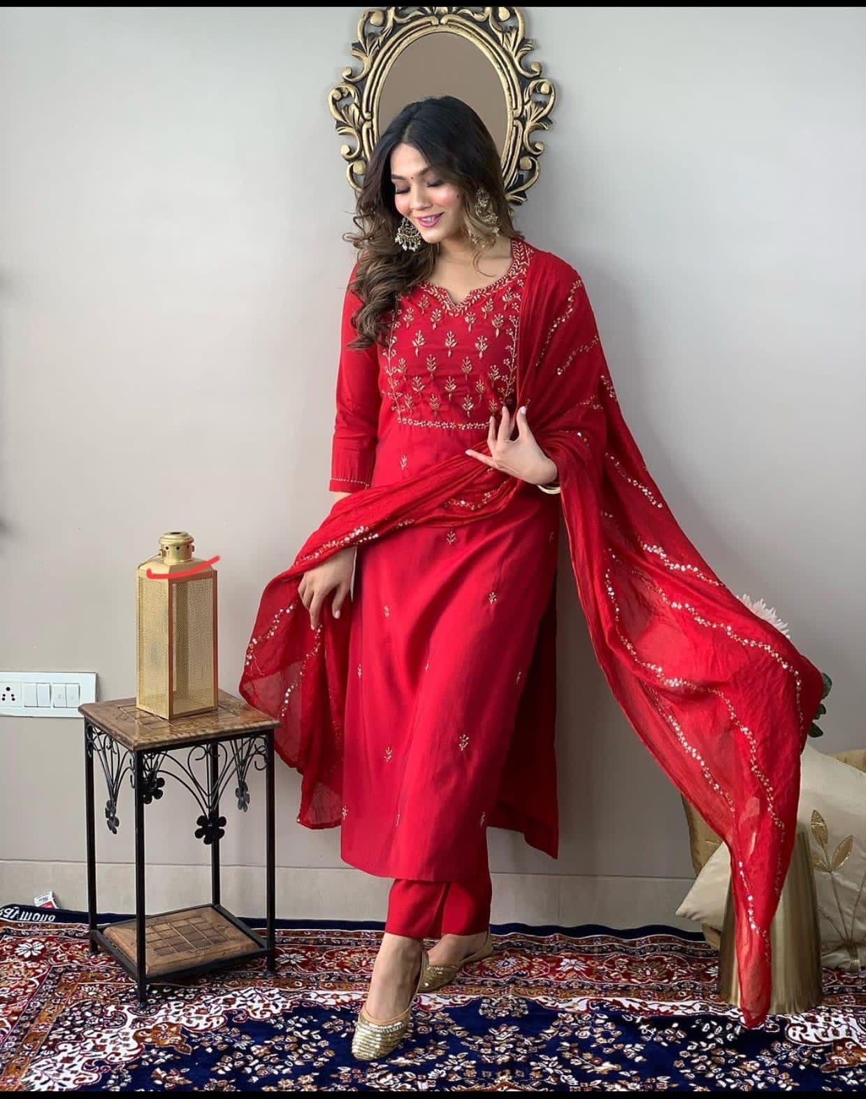 New Red Nazmin Duppata Pant set