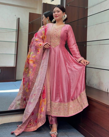 Step into Timeless Elegance With This Exquisite Anarkali Flared Silk Kurti Set