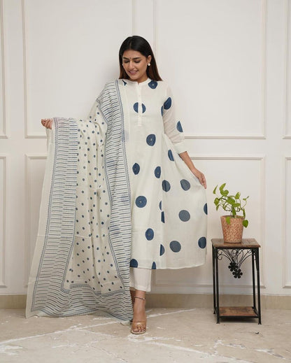 Polka Dot Kali Style Pure Mul Cotton Duppata Set