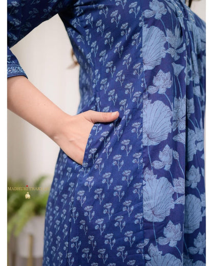 Floral Motif Printed Cotton Kurta & Pleated Salwar Set