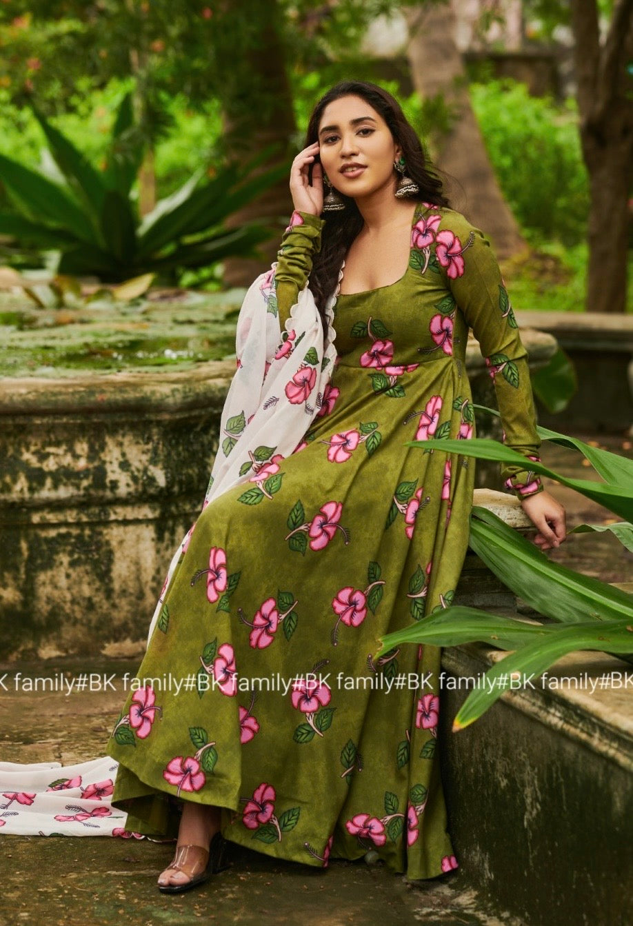 Mehandi Flower Kalamkari Dress