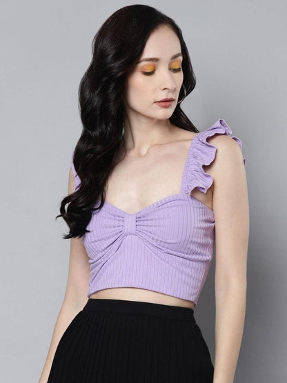 Solid Lavender Rib Sweetheart Neck Crop Top