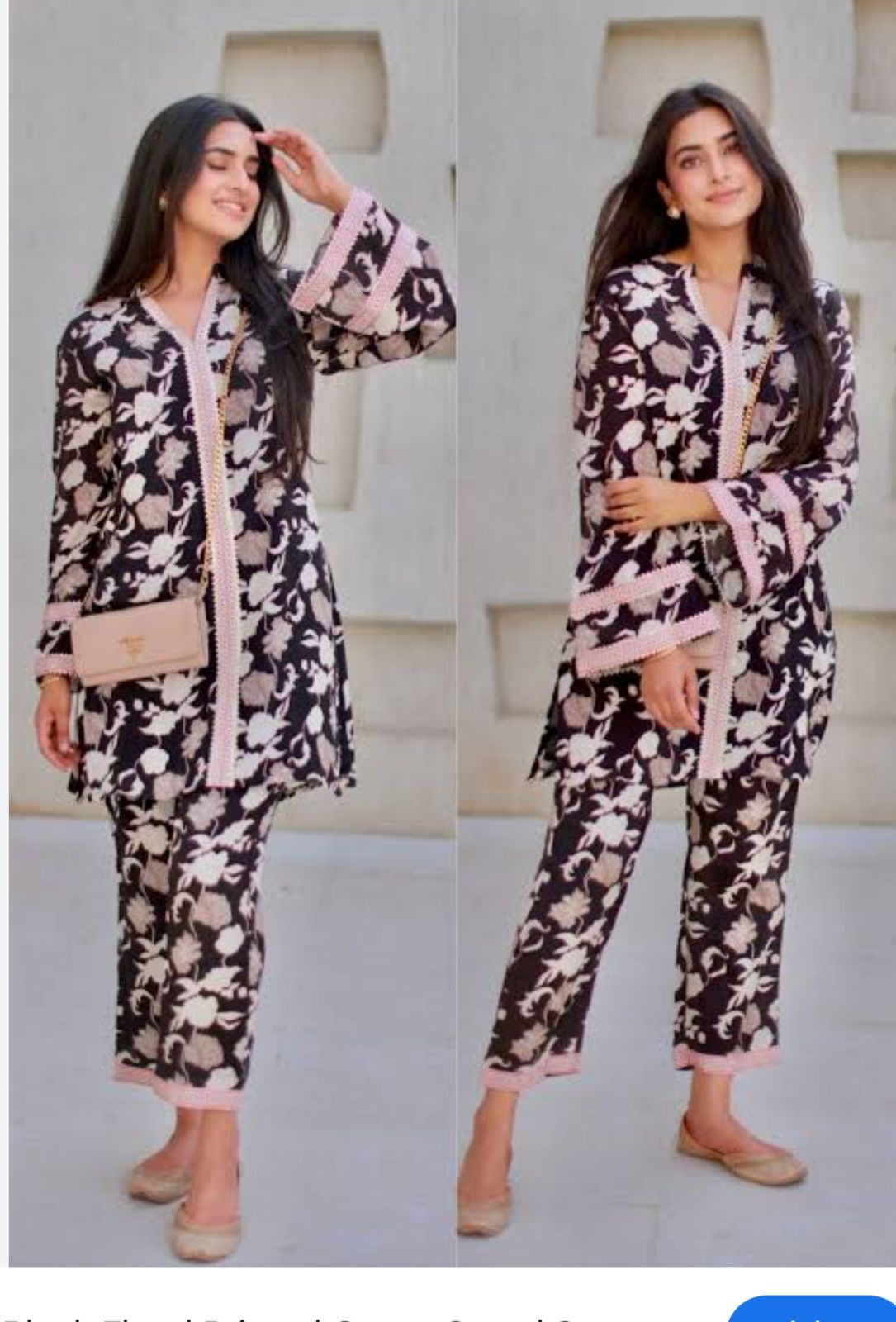 Black Floral Printed Co-ord Set Features Vibrant Black Floral Print