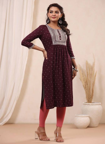 Rayon Embroidered Casual Daily Wear Kurti