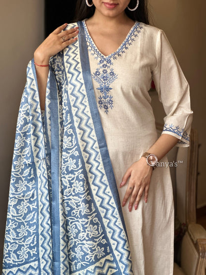 Cotton Flex Embroidery Suit & Cotton Silk Dupata Set