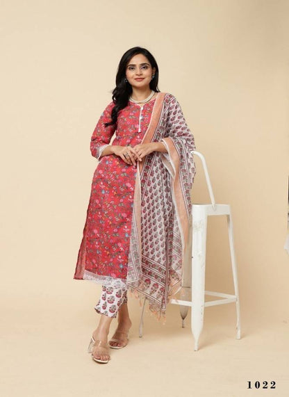 Cotton Floral Printed Kurti With Bottom Dupatta