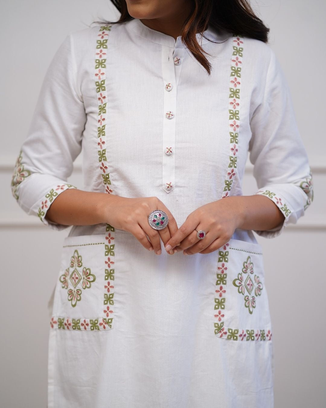 Classy Kurti Pant With Embroidery & Button Work