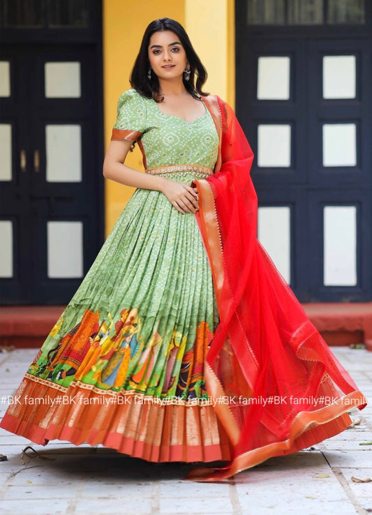 Pistachio Green Bandhani Anarkali Dress