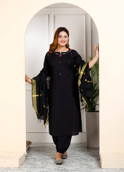 Beautiful Heavy Cotton Fabric Kurti With Pant and Full Dupatta