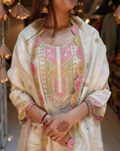 HEAVY MASLIN COTTAN WITH HAVY EMBROIDERY WORK TOP & PANT SET