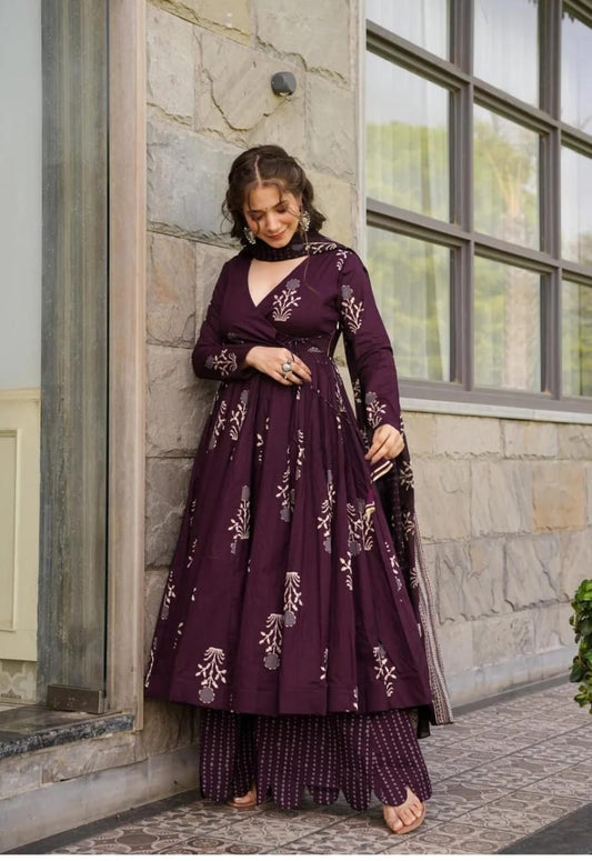 Angrkha Style Anarkali with Pant & Dupatta in Washable Fabric